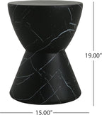 Christopher Knight Home Outdoor Side Table,Hourglass Shape Side Table,Patio Garden Stool Coffee End Table,Decorative Garden Stool for Patio,or Balcony,Lightweight Concrete Material,Black Marble
