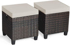 Tangkula 2 Pieces Outdoor Patio Ottoman, All Weather Rattan Wicker Ottoman Seat, Patio Rattan Furniture, Outdoor Footstool Footrest Seat w/Removable Cushions