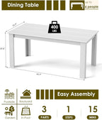GREENVINES Outdoor Dining Table | 67’’ | HDPE | Rectangle Tables for 6 | All-Weather | Umbrella Hole | Patio Furniture | for Poolside Backyard Garden | White