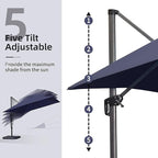 PURPLE LEAF 10' X 13' Patio Umbrella with Base Outdoor Cantilever Rectangle Offset Umbrella with 360-degree Rotation for Garden Deck Pool Patio Navy
