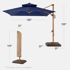 Best Choice Products 10ft Square Cantilever Patio Umbrella w/Base Included, Woodgrain Pattern Pole & Solar LED Lights, 360-Rotation, Offset Hanging Outdoor Shade - Navy Blue