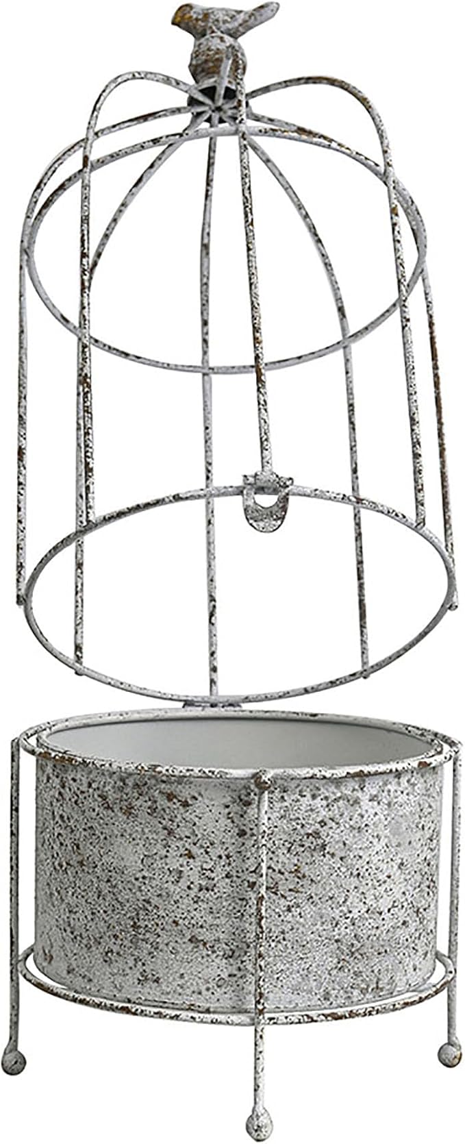 Planter: White Metal Birdcage Design, Rustic Style, 21.7 Inches Tall