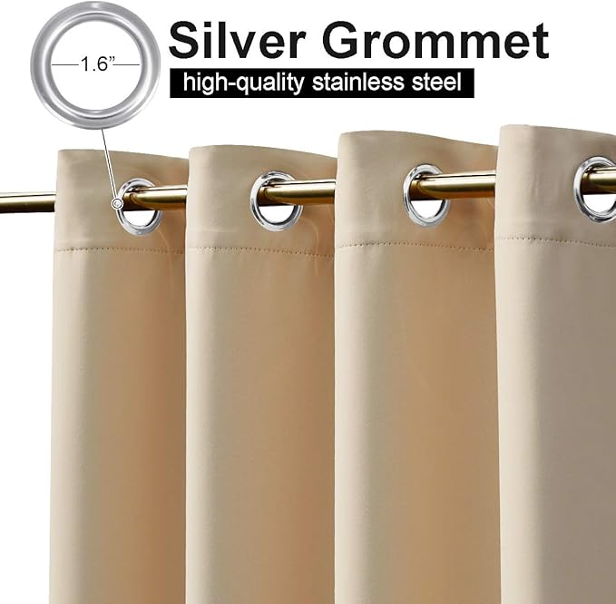NICETOWN Weighted Outdoor Curtains for Patio Waterproof 84 inches Long 2 Panels, Windproof Drapes Top & Bottom Grommets, Thermal Insulated Blinds Keep Privacy for Yard/Porch, Biscotti Beige, 52" Wide