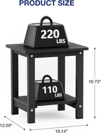 Side Tables Set of 2 for Patio, Black HIPS Weather-Resistant End Tables