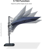 PURPLE LEAF 8' X 8' Tilting Patio Umbrella with Base Outdoor Cantilever Swivel Square Umbrella with Tilt Aluminum Offset Umbrella with 360-degree Rotation for Garden Deck Pool Patio Navy