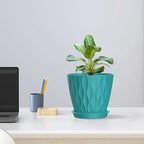 6 inch Flower Pots, 5 Pack Plant Pots for Indoor Plants, Water Ripples Plastic Planters with Drainage Holes and Saucers, Nursery Pots for Small Succulent Garden House Plants, Blue Green
