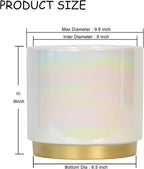 Gepege White Indoor Plant Pots for Plants, Large Ceramic Planter with Drainage Hole, 9.6-inch Succulent Orchid Flower Pot - Rainbow Pearl Glaze