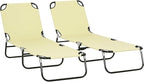 Outsunny 2 Piece Folding Chaise Lounge Pool Chairs, Outdoor Sun Tanning Chairs with 5-Level Reclining Back, Steel Frame for Beach, Yard, Patio, Beige