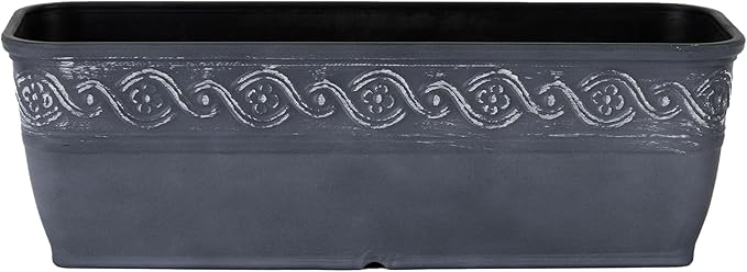 Classic Home and Garden Corinthian Rectangular Planter Box w/Drain Plug - Small Succulent Pots - Shallow Trough Planter for Indoor/Outdoor (10” Storm Gray, Pack of 1)