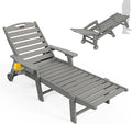 Ciokea Lounge Chair Outdoor, Oversized Chaise Lounge Chair with 5 Positions, HDPE, Patio Lounge Chair with Wheels & Cup Holder for Pool, Deck, Poolside, Grey
