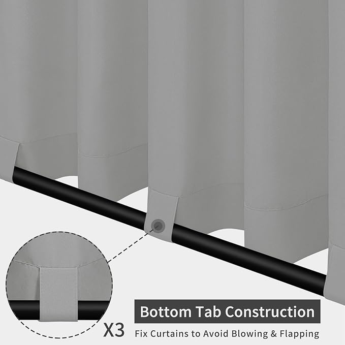 Easy-Going Outdoor Patio Curtains Detachable Tab Top Windproof Weatherproof Curtain for Cabana, Porch, Pergola and Gazebo, Tab Bottom Drape, 2 Panels, 54W x 84L inch, Light Grey