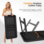VINGLI Outdoor Folding Coffee Table, Rectangle Drainable Iron Patio Table for Balcony, Porch, and Living Room, Black