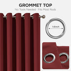 Blackout Patio Sliding Door Curtains – Burgundy Red, 100Wx90L