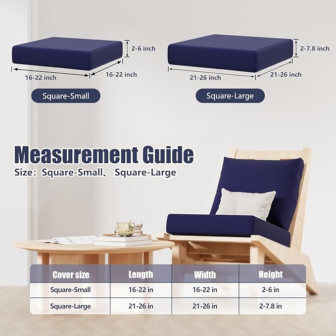 Cushion Covers for Patio Chairs, Navy Blue Stretch Fit, 8 Pack