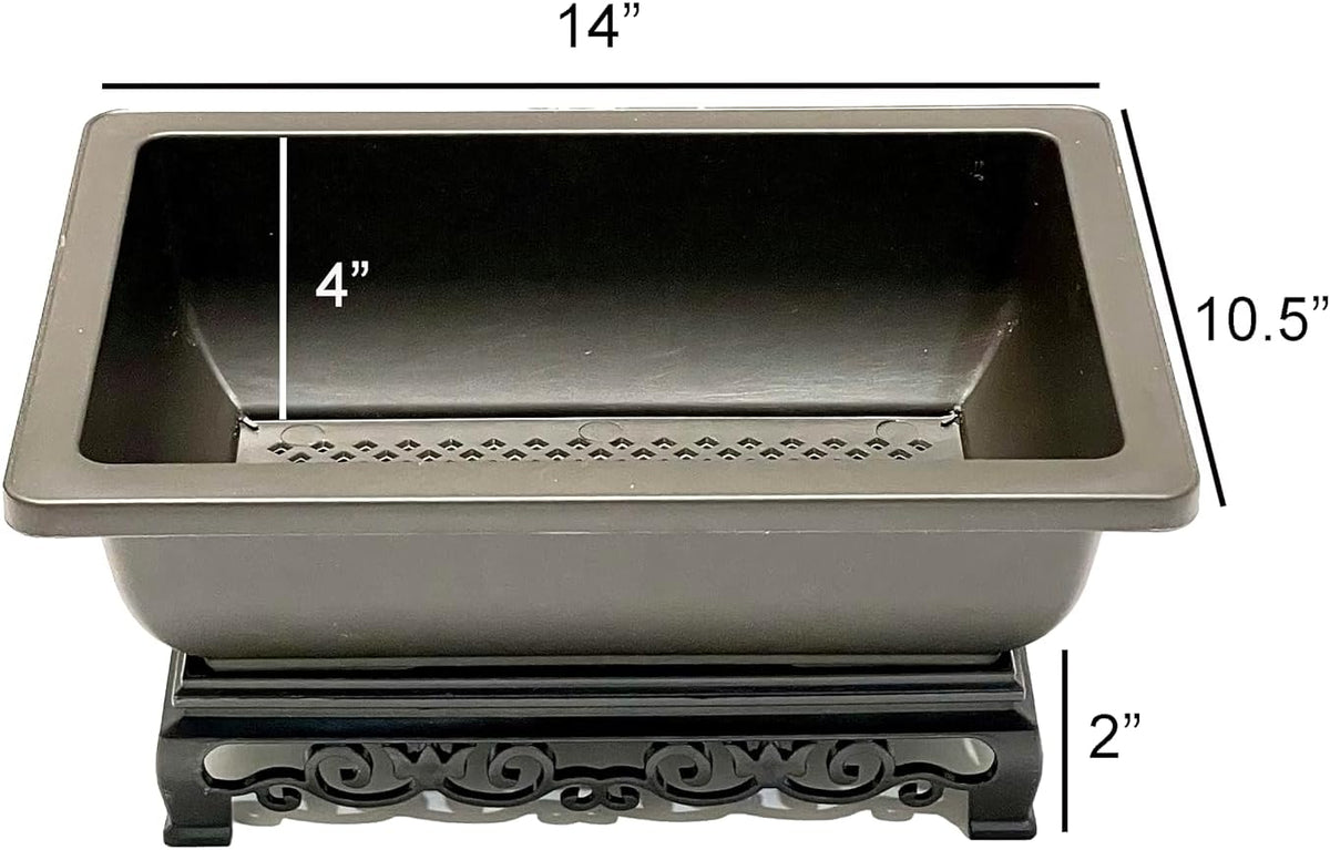 Planters 2-Pack Brown Recycled Plastic Rectangular Bonsai Pots, 14 Inch