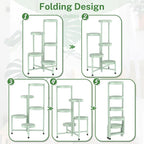 iDavosic.ly Plant Stand Indoor Outdoor, 5 Tier Corner Metal Flower Display Holder Shelf, Easy Assembly Folding Tall Orchid Rack for Patio Balcony Porch Garden Living Room House, Light Green