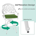 VIVIJASON 5-Piece Patio Swivel Bar Stools Set, All Weather Cast Aluminum Outdoor Bar Height Bistro Set with 4 Cushioned Bar Chairs & 38.5" High Bar Table w/Umbrella Hole for Backyard, Lawn, White