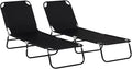 Outsunny 2 Piece Folding Chaise Lounge Pool Chairs, Outdoor Sun Tanning Chairs with 5-Level Reclining Back, Steel Frame for Beach, Yard, Patio, Black