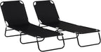 Outsunny 2 Piece Folding Chaise Lounge Pool Chairs, Outdoor Sun Tanning Chairs with 5-Level Reclining Back, Steel Frame for Beach, Yard, Patio, Black