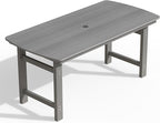 Ciokea HDPE Outdoor Dining Table with Umbrella Hole,66" Rectangle Patio Table for 6,All-Weather Outdoor Patio Furniture Set for Garden Backyard,Grey