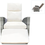 Outdoor Wicker Recliner Chair, 145° Patio Lounge Chair with 4" Cushion, Adjustable Backrest & Footrest, Flip-up Table & Side Pocket for Backyard, Deck, Balcony, Terrace, Poolside