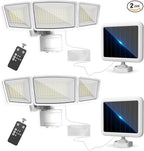 Energetic Solar Outdoor Lights, 1800LM 192 LED Security Motion Sensor Outdoor Lights with Remote Control, IP65 Waterproof Floodlight, 3 Head Motion Detected Spotlight for Garage, Pack of 2 (White)