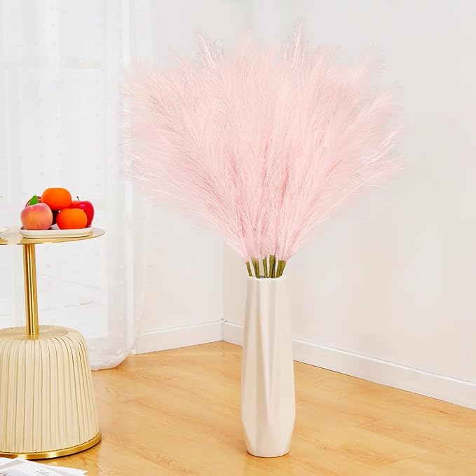 Artificial Pampas Grass Stems, 8 Pack, 35 Inch Pink Silk Plumes