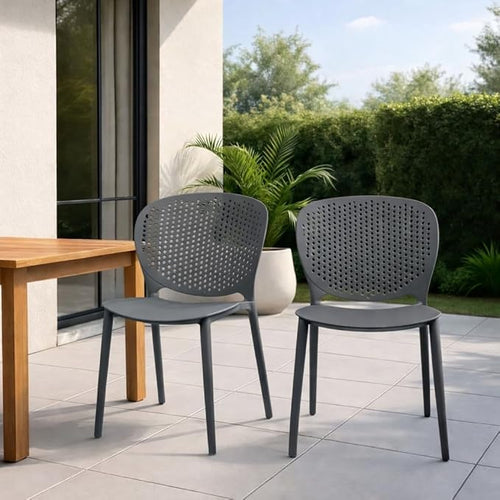 2xhome Set of 3 Patio Dining Chairs | Modern Stackable Outdoor Pool Side Chair | Weather Resistant Plastic for Yard, Porch, Balcony, Kitchen, Gray