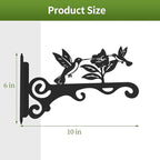 Elegant Bird Pattern Wall Hooks - 10/12/14 Inch Metal Plant Hangers for Indoor & Outdoor - Rust-Resistant Bracket for Plants, Feeders, Chimes, Lanterns (4, Black, 10 inch)