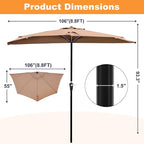 OLIXIS Half 9Ft Umbrella Outdoor Patio, Scalloped Patio Umbrella with Easy Crank, Sun Half Patio Umbrella for Balcony, Market, Garden, Khaki