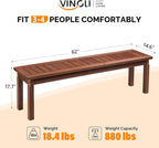 VINGLI Outdoor Wooden Bench, 62” Porch Bench Outdoor Backless Garden Bench, Small Outdoor Bench for Deck Patio Entryway (Brown, 62in)