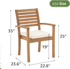 OC Orange-Casual Stackable Patio Dining Chairs Set of 6, Outdoor Acacia Wooden Chairs w/Armrest & Removeable Fabric Cushion, for Porch, Backyard, Garden, Indoor, Beige