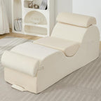 ijuicy Sleek Chaise Lounge Chair for Yoga/Exercise, Indoor Lounger with Headrest, Waist Cushion, Movable Footrest, Side Pockets, Non-Slip Bottom - High Density Sponge, Beige
