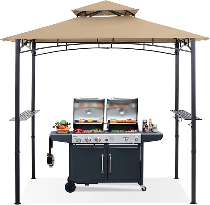 ABCCANOPY 8'x 5' Grill Gazebo Shelter, Outdoor BBQ Gazebo Canopy with LED Light (Khaki)