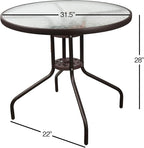 Garden Elements Outdoor Patio Furniture, Round Dining Table, Steel Base and Rim with Water-Wave Glass Top, Brown, 31.5"