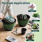 8 Inch Plastic Plant Pots, Set of 4 Flower Pots Planters with Drainage Hole, Glossy Smooth Finish Planter for Indoor Outdoor Succulent Snake Plants (Green)