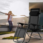 FDW Zero Gravity Chairs Set of 2 Black Lounge Patio Chairs Outdoor Yard Beach with Cup Holders, Black