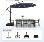 wikiwiki 10ft Solar LED Patio Umbrella with Base Included, Offset Umbrella with Weighted Sandbag Base, Cantilever Patio Umbrella for Backyard, Garden & Deck, 32 LED Lights & Polyester Shade, Navy Blue