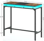 Bar Table with LED Lights, Counter Height Table, Bar Height Pub Table, Metal Frame, for Living Room, Dining Room, Pub, Black BT01DBK