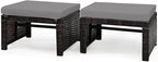 Tangkula 2 Pieces Patio Rattan Ottomans, All Weather Outdoor Footstool Footrest Seat with Soft Cushion, Hidden Zipper, High-Density Sponge, Wicker Ottoman Seat for Patio, Garden, Poolside
