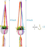 Rainbow Colorful Macrame Plant Hanger with 2 Hooks, Hanging Plant Holder Indoor Outdoor, Handmade Cotton Rope for Boho Room Decor Hanging Ceiling Decor，2 Pack