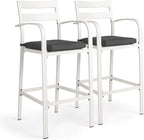 VINGLI Outdoor Bar Stools Set of 2, All-Weather Bar Height Aluminum Stools with 1.6" Thick Cushion, Rust-Proof Patio Chairs for Backyard, Poolside, Balcony & Kitchen Island (White)