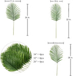 Artificial Palm Leaves 12 Pcs Tropical Faux Greenery, 3 Sizes, Bendable Stems