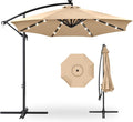 Best Choice Products 10ft Solar LED Offset Cantilever Hanging Market Patio Umbrella, 8 Sturdy Ribs, Easy Adjustment - Sand