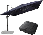 PURPLE LEAF 10' X 13' Patio Umbrella with Base Outdoor Cantilever Rectangle Offset Umbrella with 360-degree Rotation for Garden Deck Pool Patio Navy