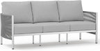 Aluminum Outdoor Patio Couch, 3 Seats HDPE Rope Patio Sofa with Washable Thick Cushion, All-Weather Patio Furniture for Balcony, Yard, Silver Frame, Silver
