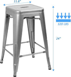 Devoko Metal Bar Stools 24" Indoor Outdoor Stackable Barstools Modern Style Industrial Vintage Counter Bar Stools Set of 4 (24 inch, Silver)