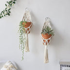 Artilady Boho Macrame Plant Hangers - Handmade Hemp Rope Hanging Baskets for Indoor Plants with Ceiling Hooks, Bohemian Home Decor Outdoor Wall Art (White Hanger-2pcs)