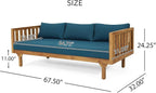 Merax Outdoor 3 Seater Daybed, Acacia Wood Day Bed Couch Sofa with Cushions for Patio Backyard, Garden, Blue