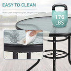 32in Outdoor Table Patio Dining Table Outdoor Dining Table with Umbrella Hole Round Tempered Glass for Yard Bistro Lawn Balcony